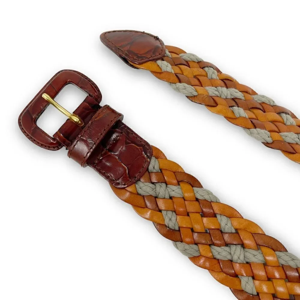 Woven Braided Basket Leather Belt Youth Size Medium